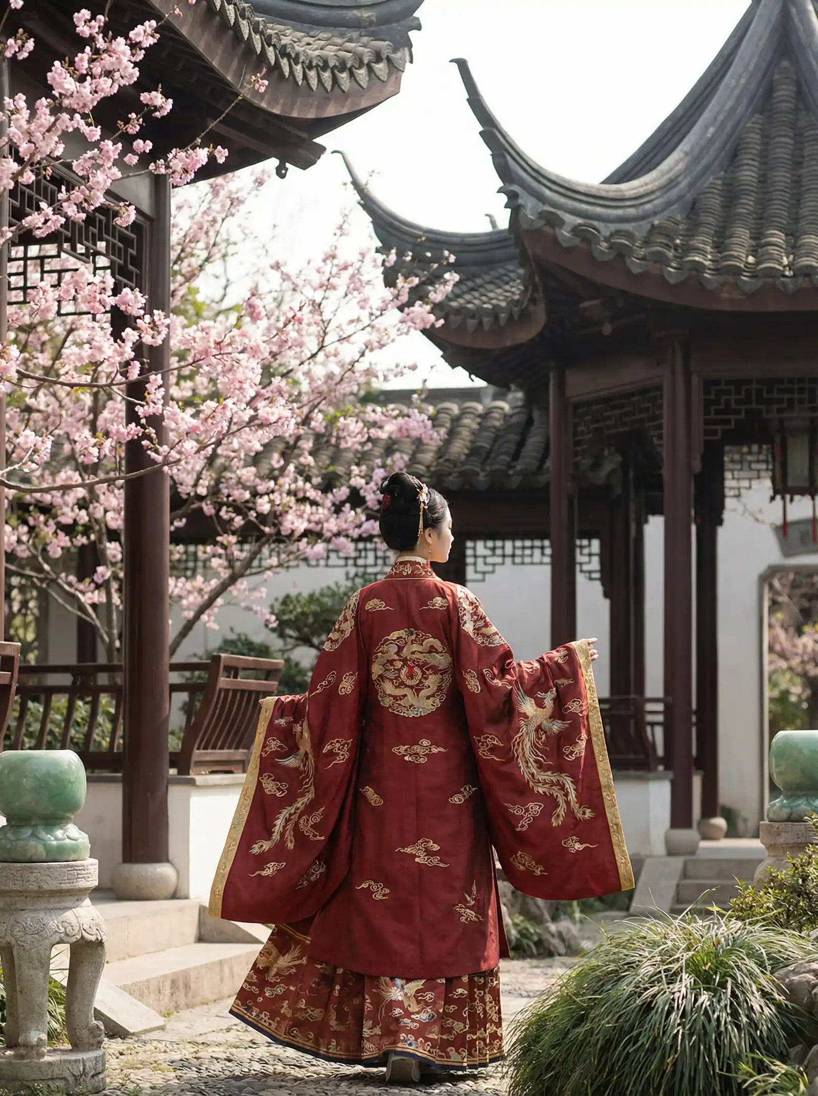 两界小贩 明制汉服红色凤凰刺绣